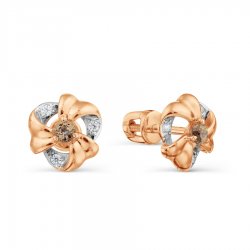 Cercei Pusete din aur roșu cu pietre Cubic Zirconia Incolor, Cuarț fumuriu