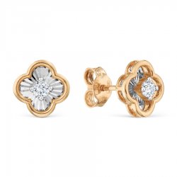 Cercei Pusete din aur alb și roșu cu pietre Cubic Zirconia Incolor