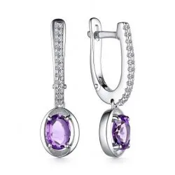 Cercei Suspendați din argint cu Cubic Zirconia Incolor, Ametist