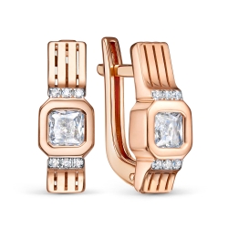 Cercei din aur roșu cu pietre Cubic Zirconia Incolor