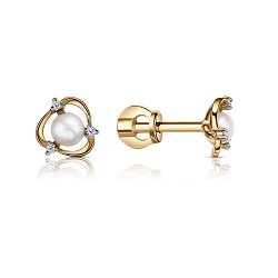 Cercei Pusete din aur roșu cu pietre Cubic Zirconia Incolor, Perla Albă