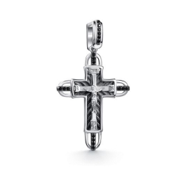 Крестик из серебра с камнями Фианит Чёрный