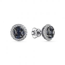 Cercei Pusete din aur alb cu pietre Diamant, Safir