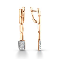 Серьги Длинные из красного золота с камнями Фианит
