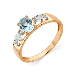 Inel din aur roșu cu Cubic Zirconia Incolor, Topaz