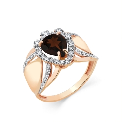 Inel din aur roșu cu pietre Cubic Zirconia Incolor, Cuarț fumuriu