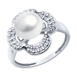 Inel din argint  cu pietre Cubic Zirconia Incolor, Perla Albă