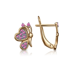 Cercei p-u copii din aur roșu cu pietre Cubic Zirconia Roz