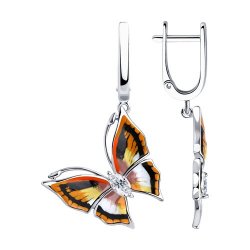 Cercei Suspendați din argint  cu pietre Cubic Zirconia Incolor, Emailare