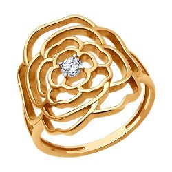 Inel din aur roșu cu pietre Cubic Zirconia Incolor