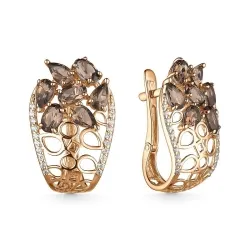 Cercei din aur roșu cu Cubic Zirconia Incolor, Cuarț fumuriu