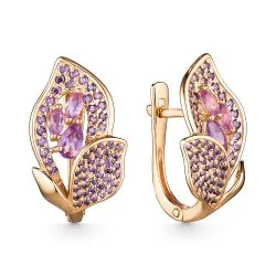 Cercei din aur roșu cu Cubic Zirconia Roșu, Granat