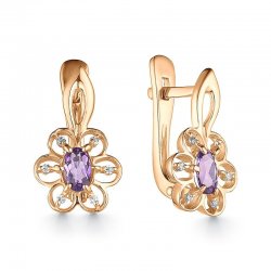 Cercei din aur roșu cu pietre Cubic Zirconia Incolor, Ametist
