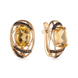 Серьги из красного золота с камнями Фианит Коричневый, Цитрин