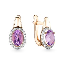 Серьги из красного золота с камнями Фианит, Аметист