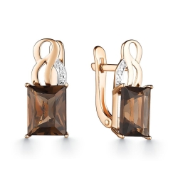 Cercei din aur roșu cu pietre Cubic Zirconia Incolor, Cuarț fumuriu