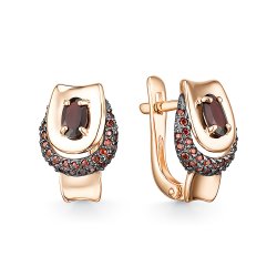 Серьги из красного золота с камнями Фианит Красный, Гранат