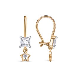 Серьги Длинные из красного золота с камнями Фианит