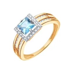 Inel din aur roșu cu Cubic Zirconia Incolor, Cubic Zirconia Albastru și Topaz