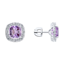 Cercei Pusete din argint  cu pietre Cubic Zirconia Incolor, Ametist