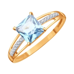 Кольцо из красного золота с камнями Фианит, Топаз