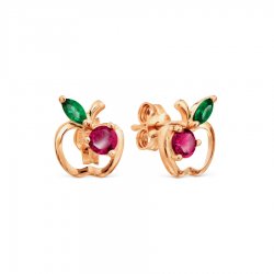 Cercei Pusete din aur roșu cu pietre Cubic Zirconia Roșu, Cubic Zirconia Verde