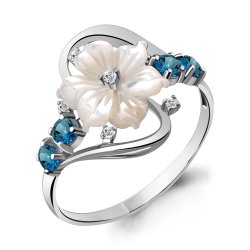 Inel din argint  cu pietre Cubic Zirconia Incolor, Sidef Alb și Topaz London