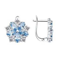 Серьги из серебра с камнями Фианит, Фианит Синий