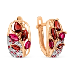 Серьги из красного золота с камнями Фианит, Фианит Красный и Гранат