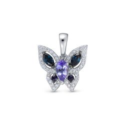 Pandantiv din aur alb cu pietre Diamant, Safir și Tanzanit