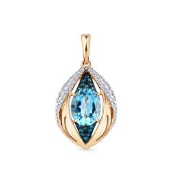 Pandantiv din aur roșu cu pietre Cubic Zirconia Incolor, Cubic Zirconia Albastru și Topaz Swiss