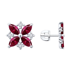 Cercei Pusete din argint  cu pietre Cubic Zirconia Incolor, Rubin