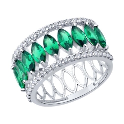 Inel din argint  cu pietre Cubic Zirconia Incolor, Sital verde (sint.)