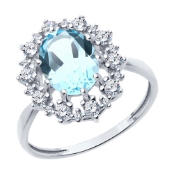 Inel din argint  cu pietre Cubic Zirconia Incolor, Topaz albastru