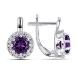 Cercei din argint cu Cubic Zirconia Incolor, Ametist