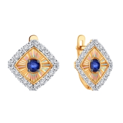 Cercei din aur roșu cu pietre Diamant, Safir