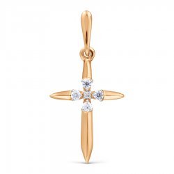 Cruce din aur roșu cu pietre Cubic Zirconia Incolor