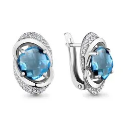 Cercei din aur alb cu Cubic Zirconia Incolor, Topaz Swiss