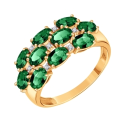 Кольцо из красного золота с камнями Бриллиант, Изумруд
