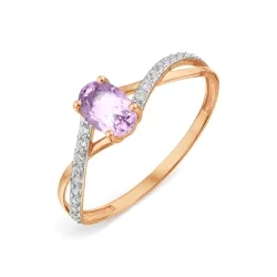 Inel din aur roșu cu Cubic Zirconia Incolor, Ametist