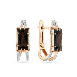 Cercei din aur roșu cu pietre Cubic Zirconia Incolor, Cuarț fumuriu