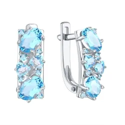Cercei din aur alb cu Cubic Zirconia Albastru, Topaz și Topaz Swiss