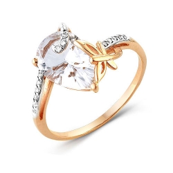 Inel din aur roșu cu pietre Cubic Zirconia Incolor, Cristal de munte