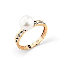 Inel din aur roșu cu pietre Cubic Zirconia Incolor, Perla Albă