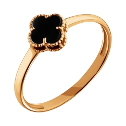 Inel din aur roșu cu pietre Onix negru