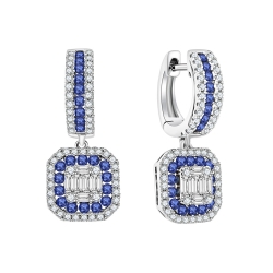 Серьги Длинные из белого золота с камнями Бриллиант, Сапфир