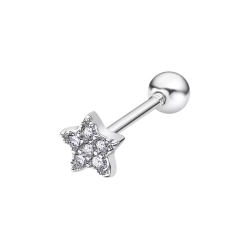 Серьга Одиночная из серебра с камнями Фианит Бесцветный