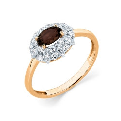 Inel din aur roșu cu pietre Cubic Zirconia Incolor, Cuarț fumuriu