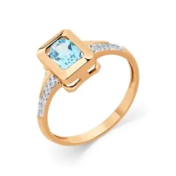 Inel din aur roșu cu Cubic Zirconia Incolor, Topaz