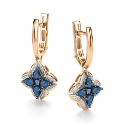 Серьги Длинные из красного золота с камнями Бриллиант, Сапфир